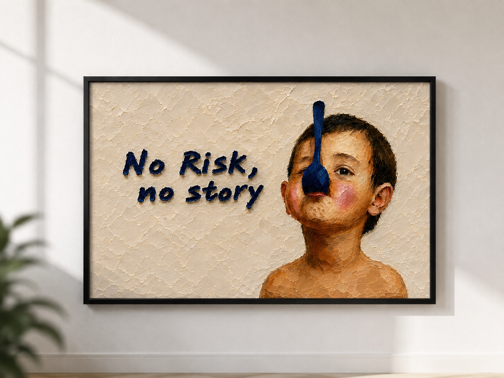 No Risk, No Story — framed canvas print mockup on a wall