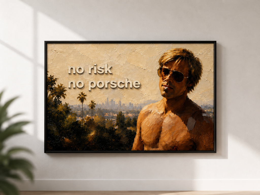 No Risk, No Porsche — framed canvas print mockup on a wall